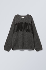 Dark Grey - Romancer - Loose Graphic Knitted Sweater - 0