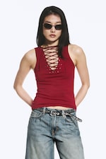 Rouge foncé - Haut à bretelles col V - 0