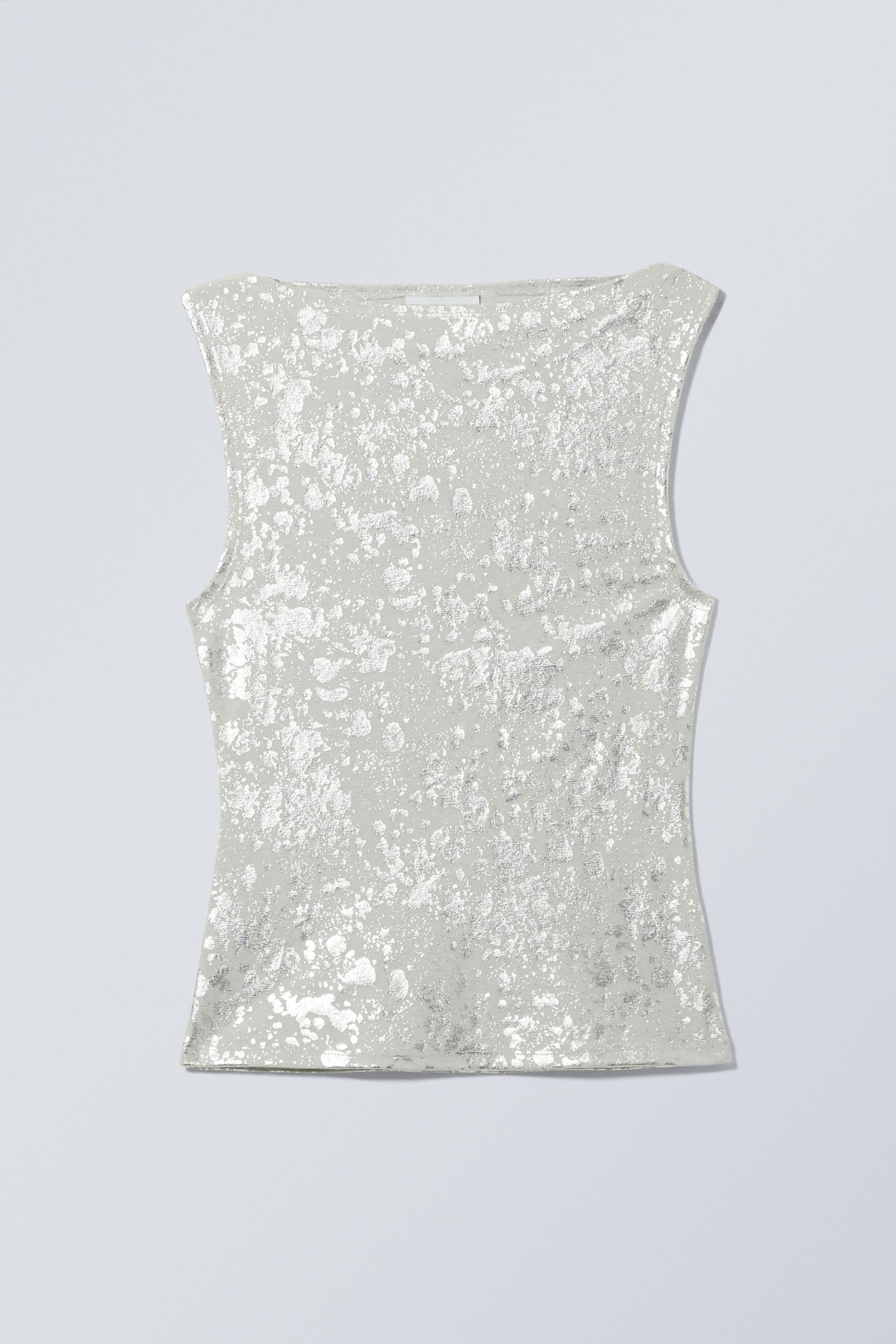 Silberner Splatter-Print - Annie – Metallic-Top mit U-Boot-Ausschnitt - 0