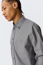 Zwart geruit - Ruimvallend popeline overhemd met knopen - 1