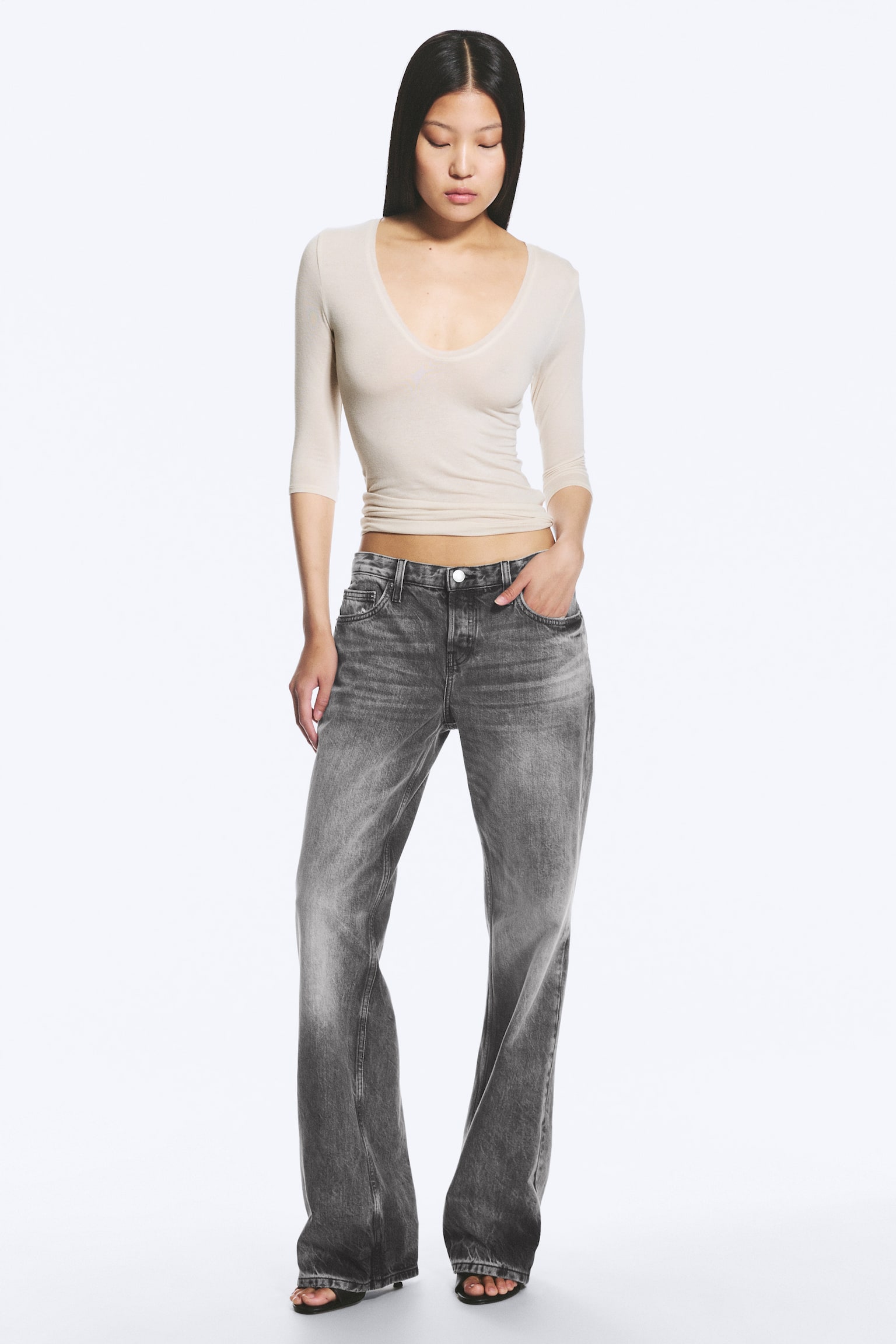 Jean bootcut ample taille basse Aura - Alien Black - Noir délavé/Hunter Blue - Bleu moyen - 1