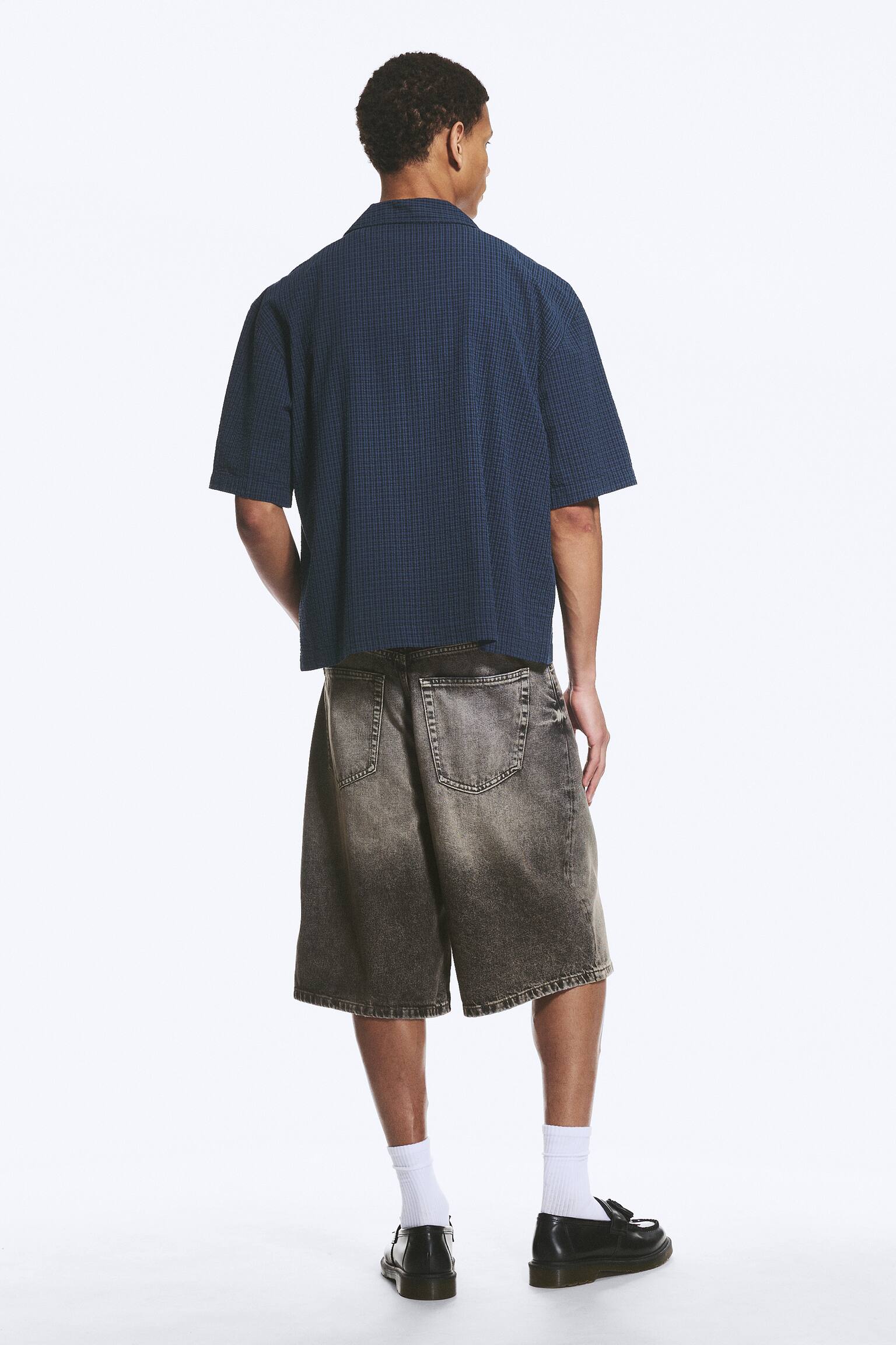 Χαλαρό Κοντομάνικο Πουκάμισο Για Διακοπές - Καρό Σκούρο Μπλε/Καρό Γκρι - 4