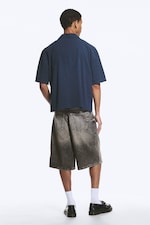 Checked Dark Blue - Loose Short-Sleeved Resort Shirt - 2