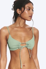 Vert - Haut de maillot triangle froncé - 0