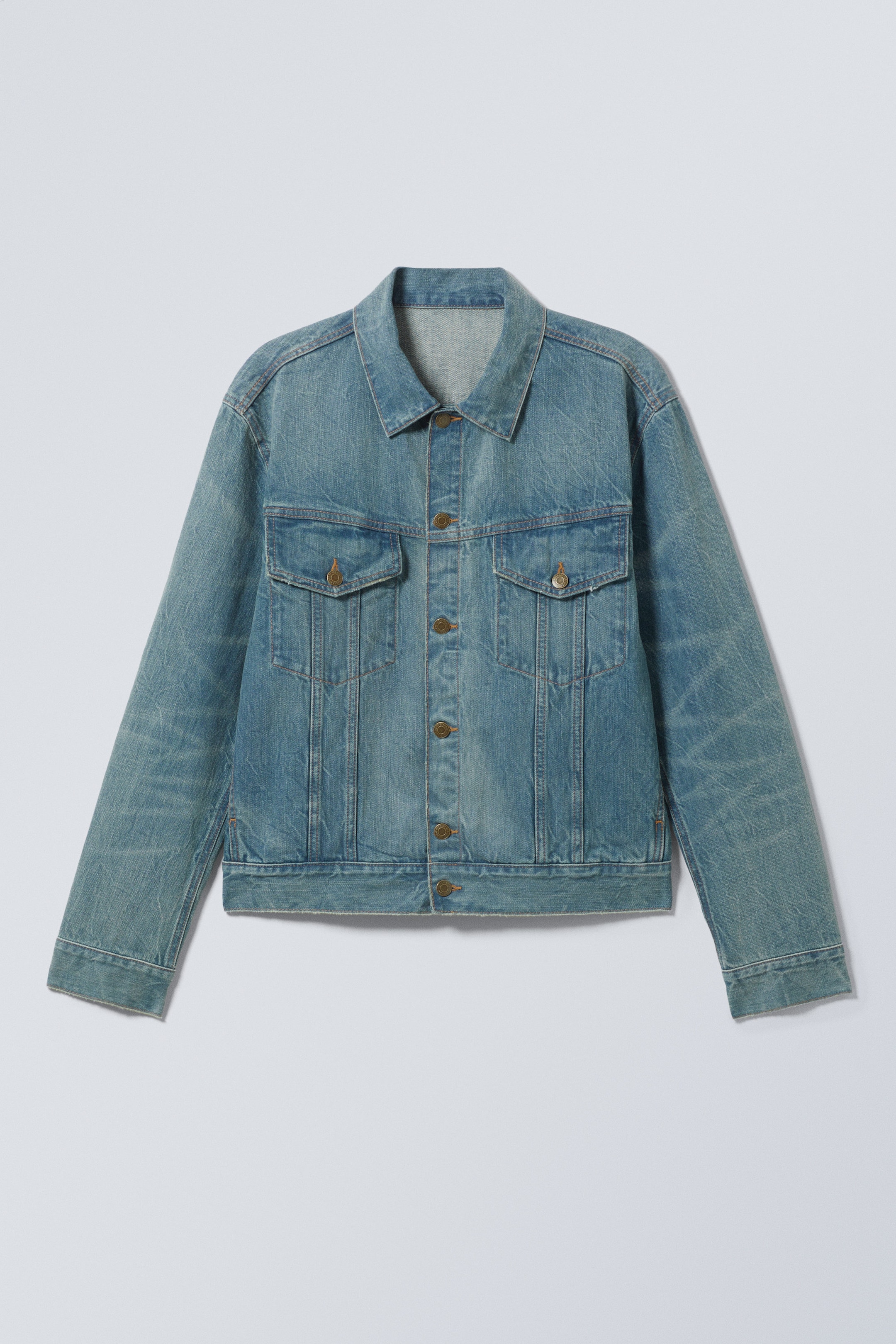 Dusty Cyan - Regular Fit Denim Trucker Jacket - 1