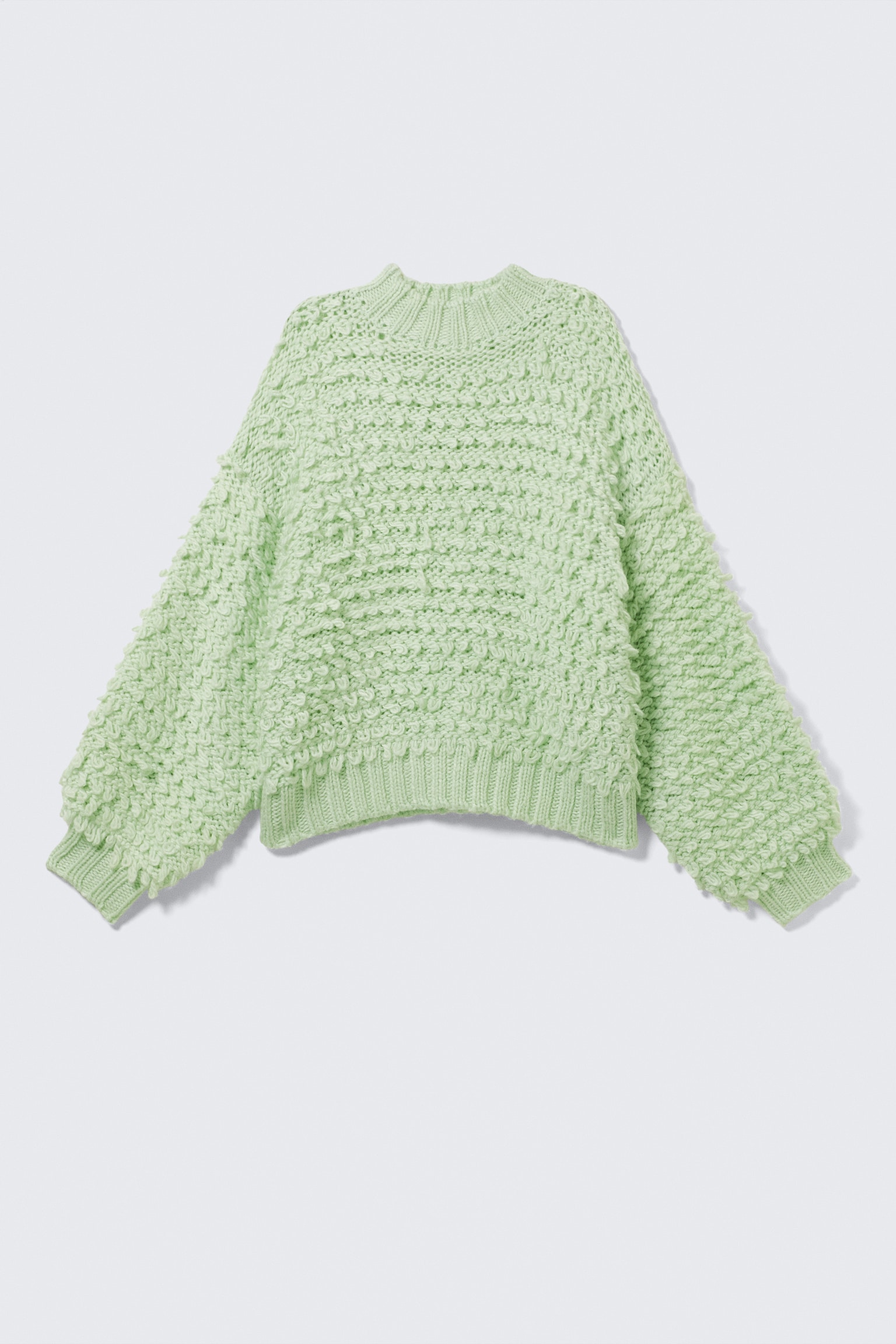 Textured Loop Knit Sweater - Light Green/Beige - 2