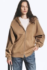 Mörkbeige - Oversized kraftig hoodie med dragkedja - 0