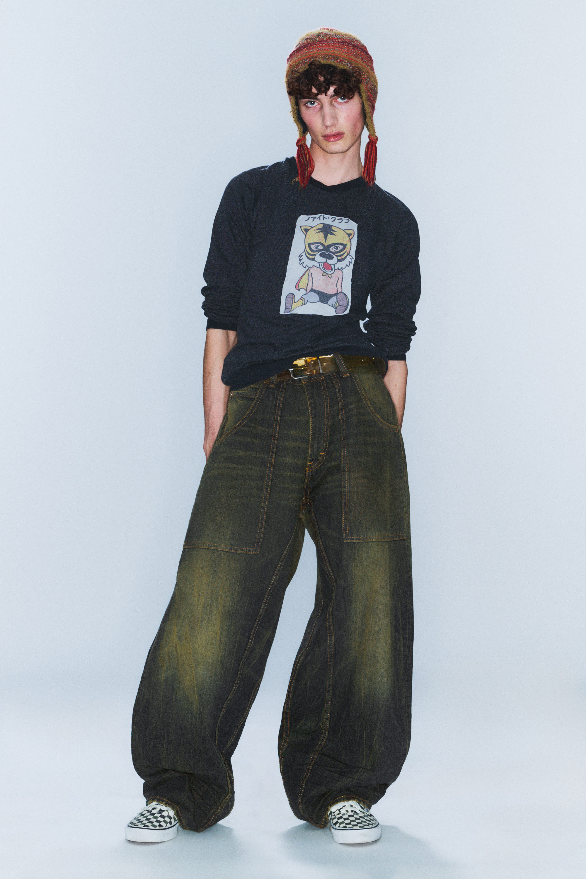 Washed Sulfur - Dark Khaki - Dunno Unisex Low Rise Loose Barrel Leg Jeans - 1