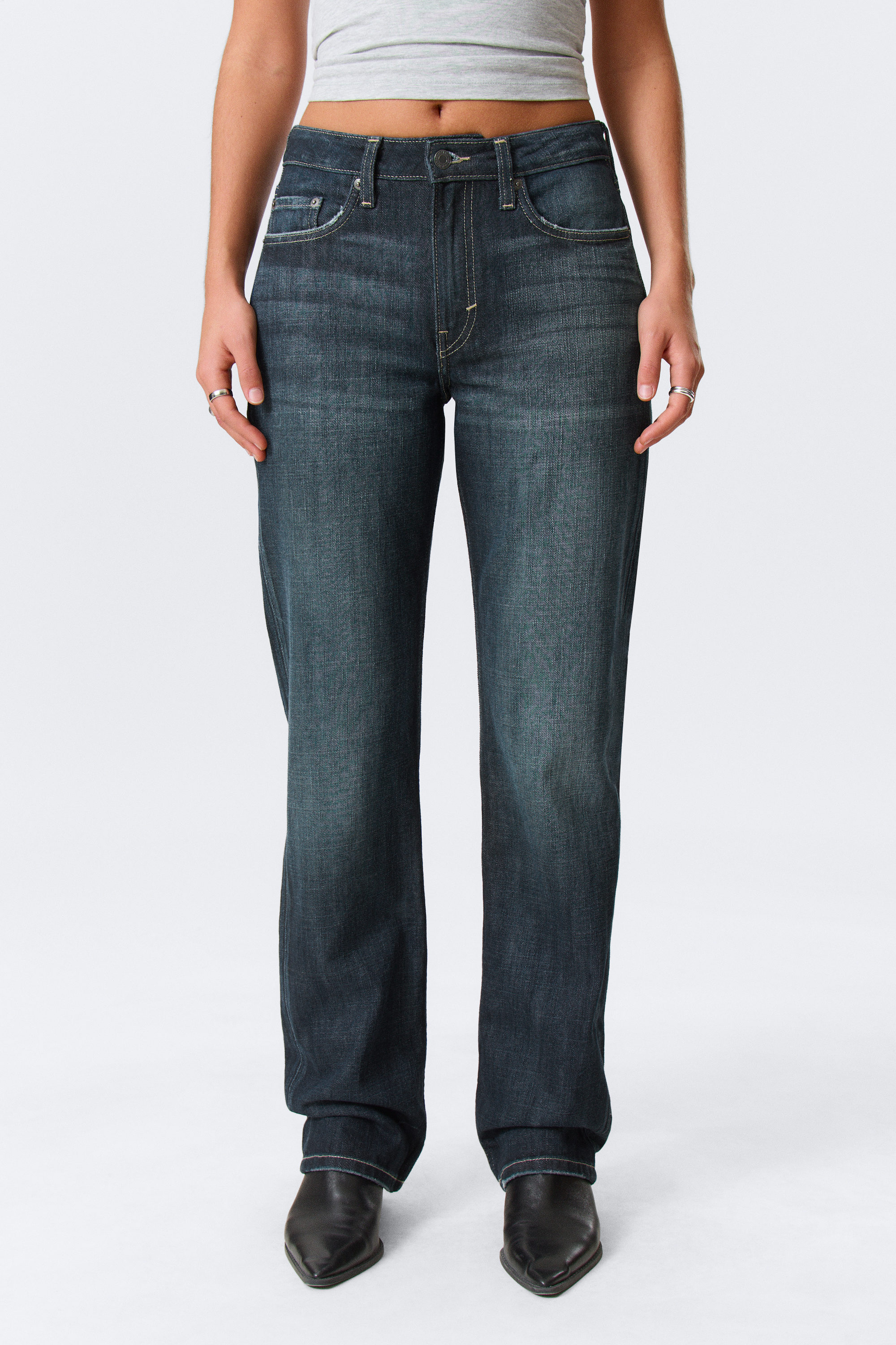 Deep Sea Blue - Mörkblå - Laika Mid Waist Regular Straight Leg Jeans - 2