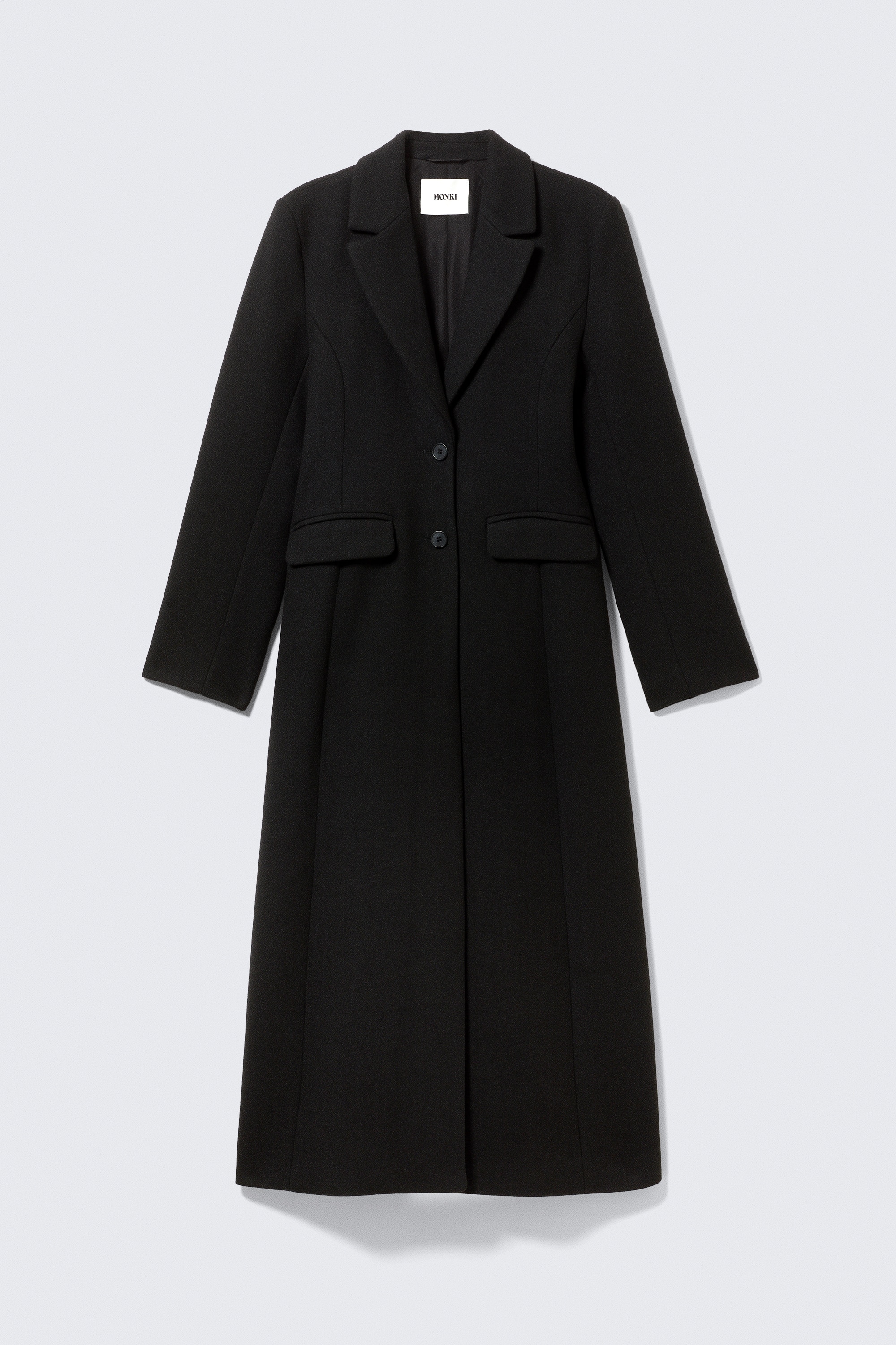 Long Single-Breasted Slim Fit Coat - Black