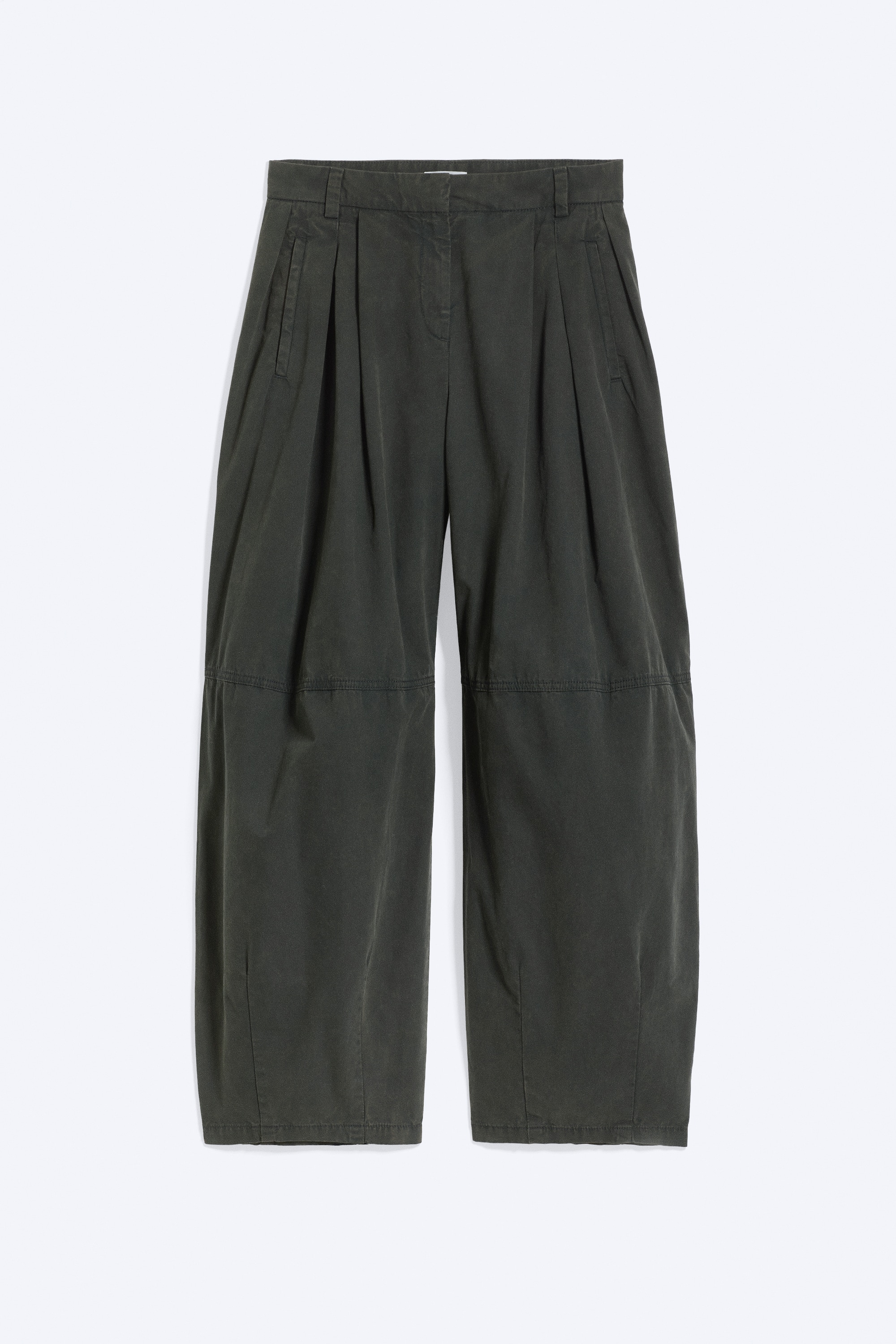 Pantaloni barrel cu pliuri și talie joasă - Gri închis/Bej