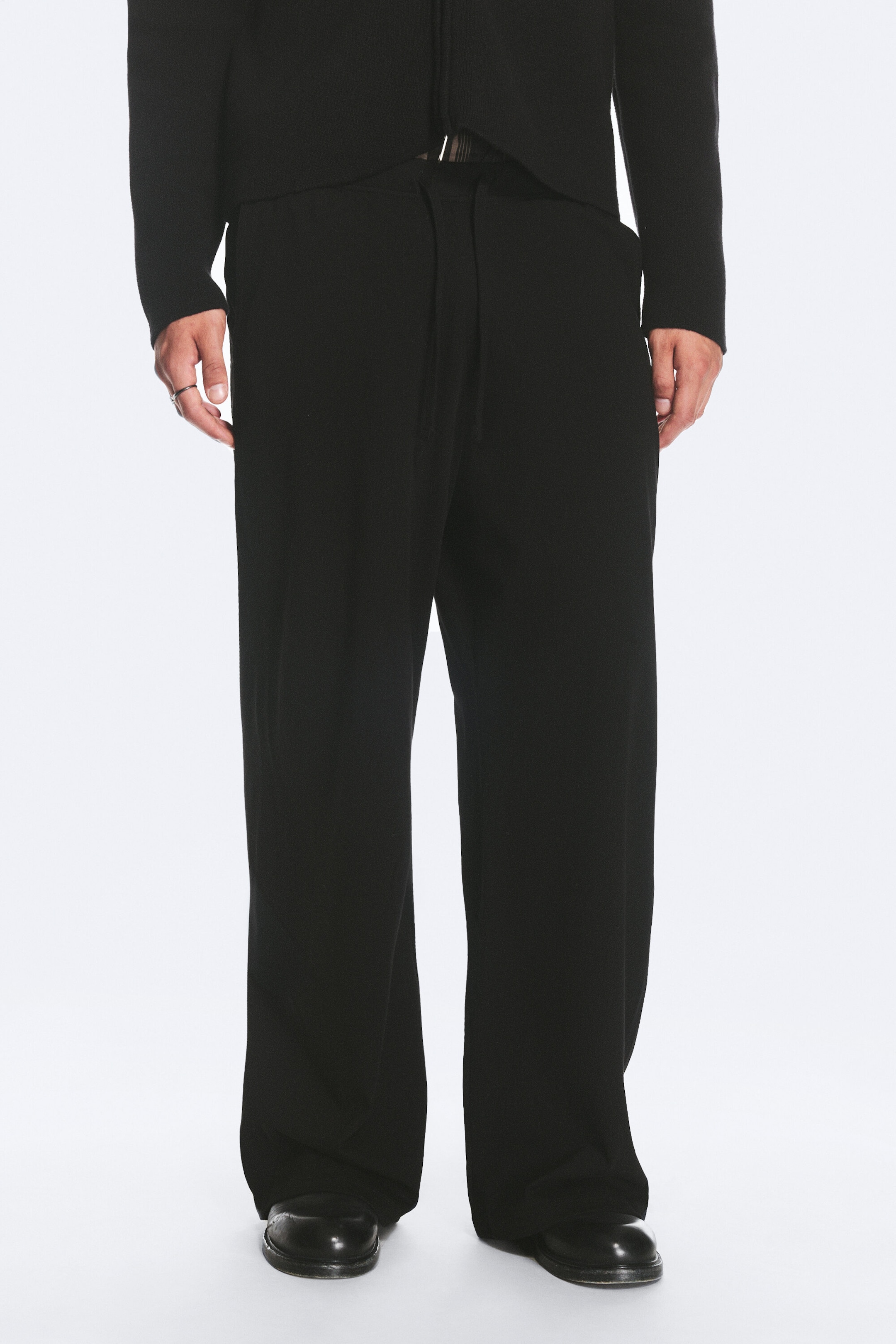 Black - Wide Lounge Cotton Trousers - 2