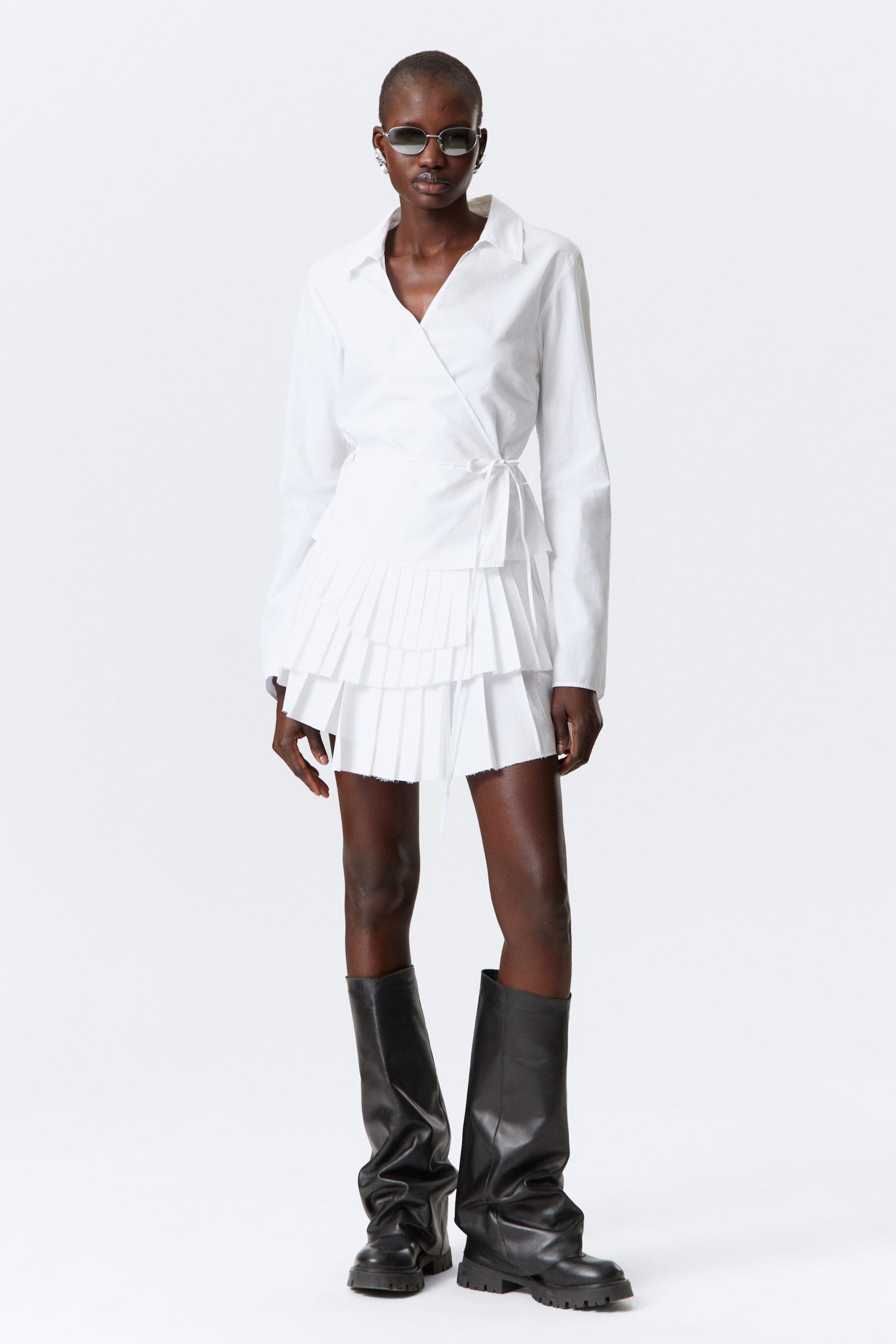 White - Long-Sleeved Wrap Poplin Shirt - 2