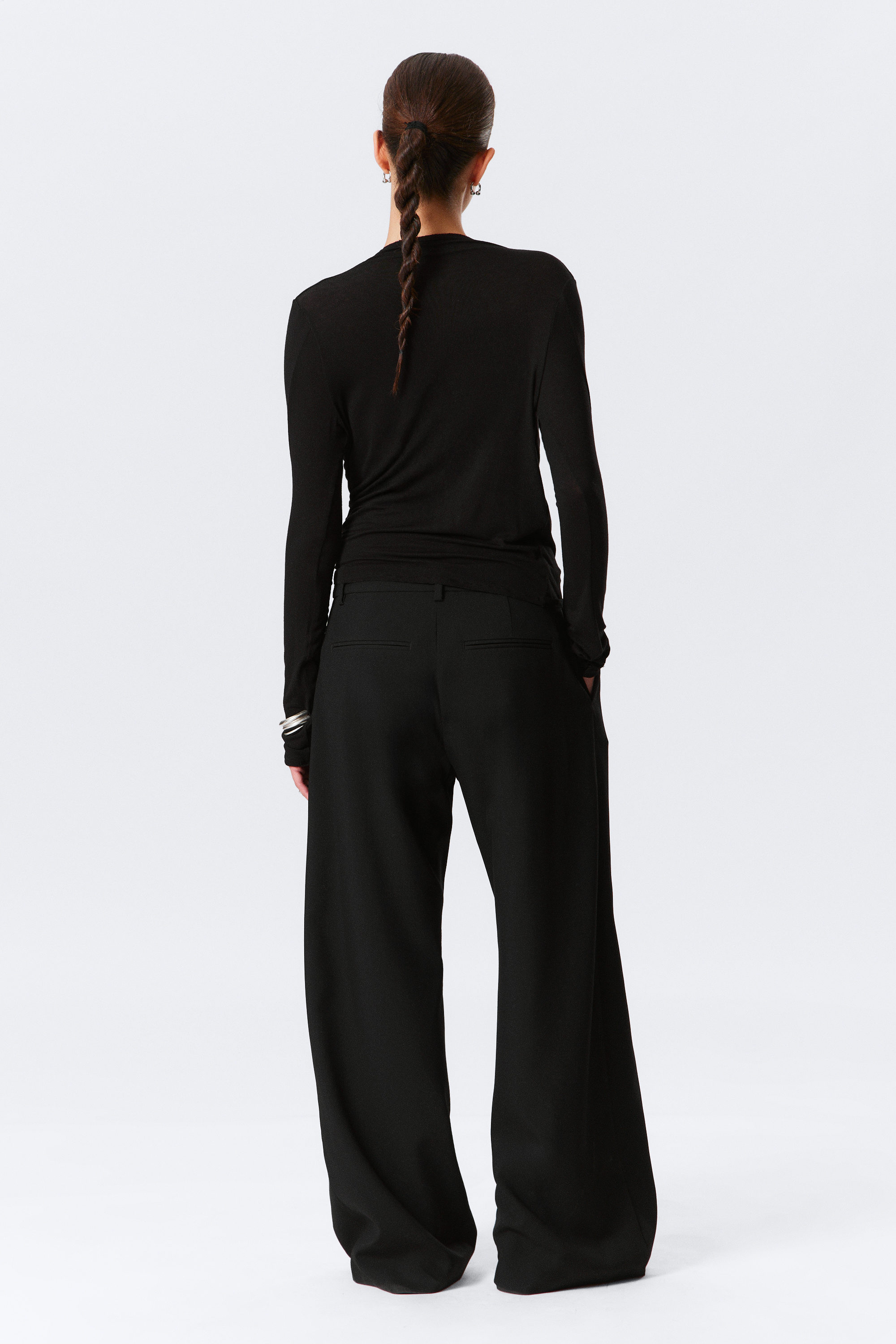 Black - Draped Long-Sleeved Top - 3