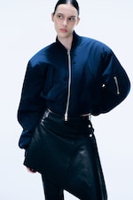 Navy Blue - Cropped Bomber Jacket - 1