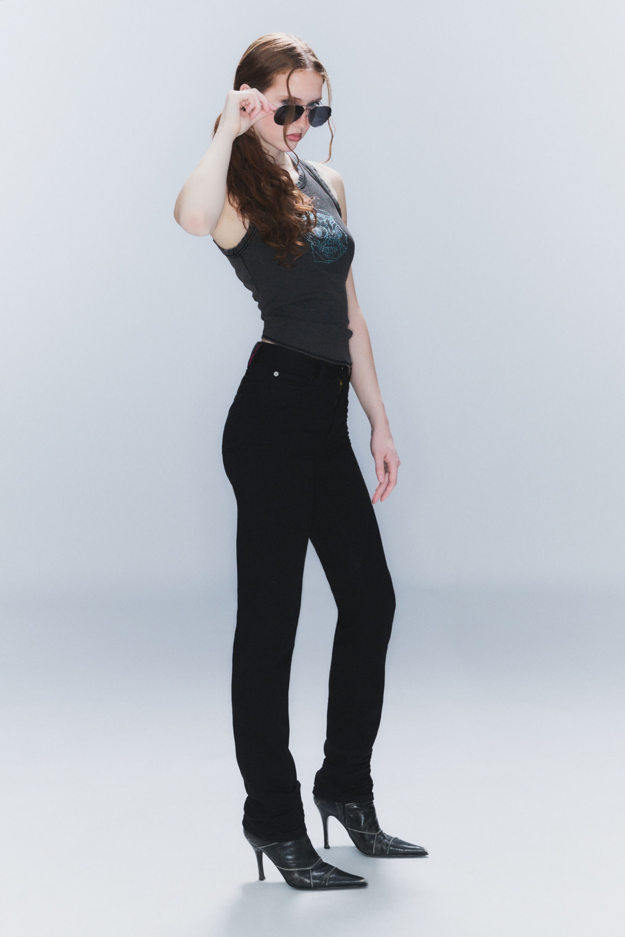 Black - Sleezie High Waisted Skinny Jeans - 2