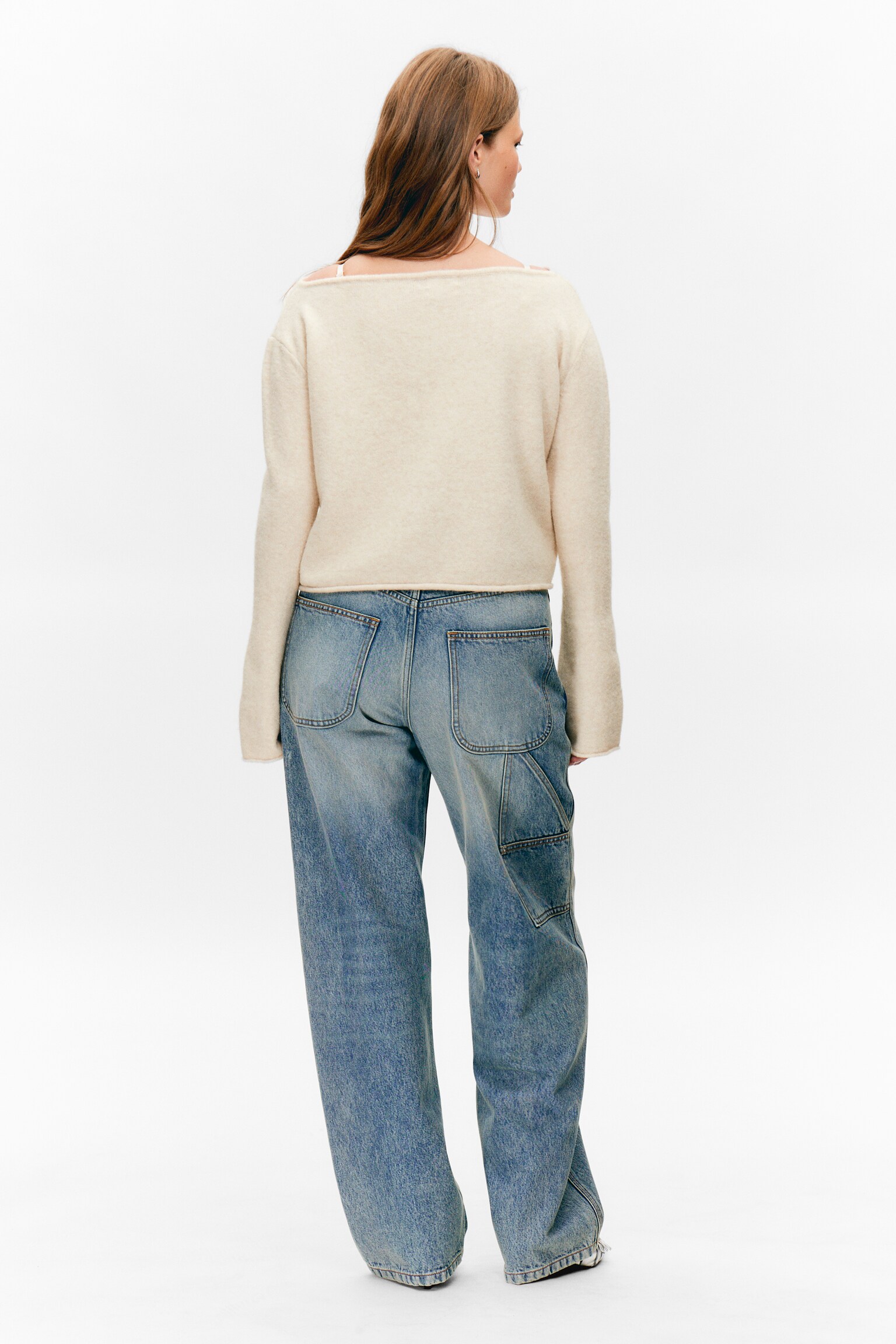 Soft Knit Boat-Neck Sweater - Light White/Mørkebrun/Støvet blå - 5