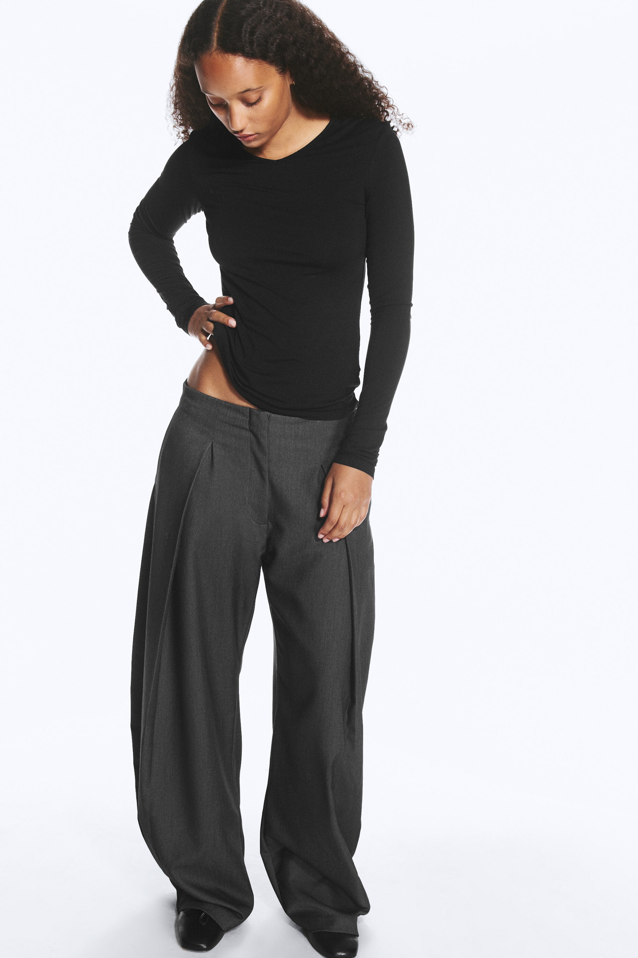 Black - Anti-plunge V-neck top - 0