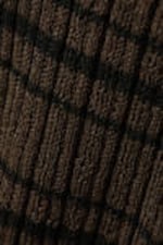 Striped Dark Brown - Relaxed Knitted V-neck Sweater - 5