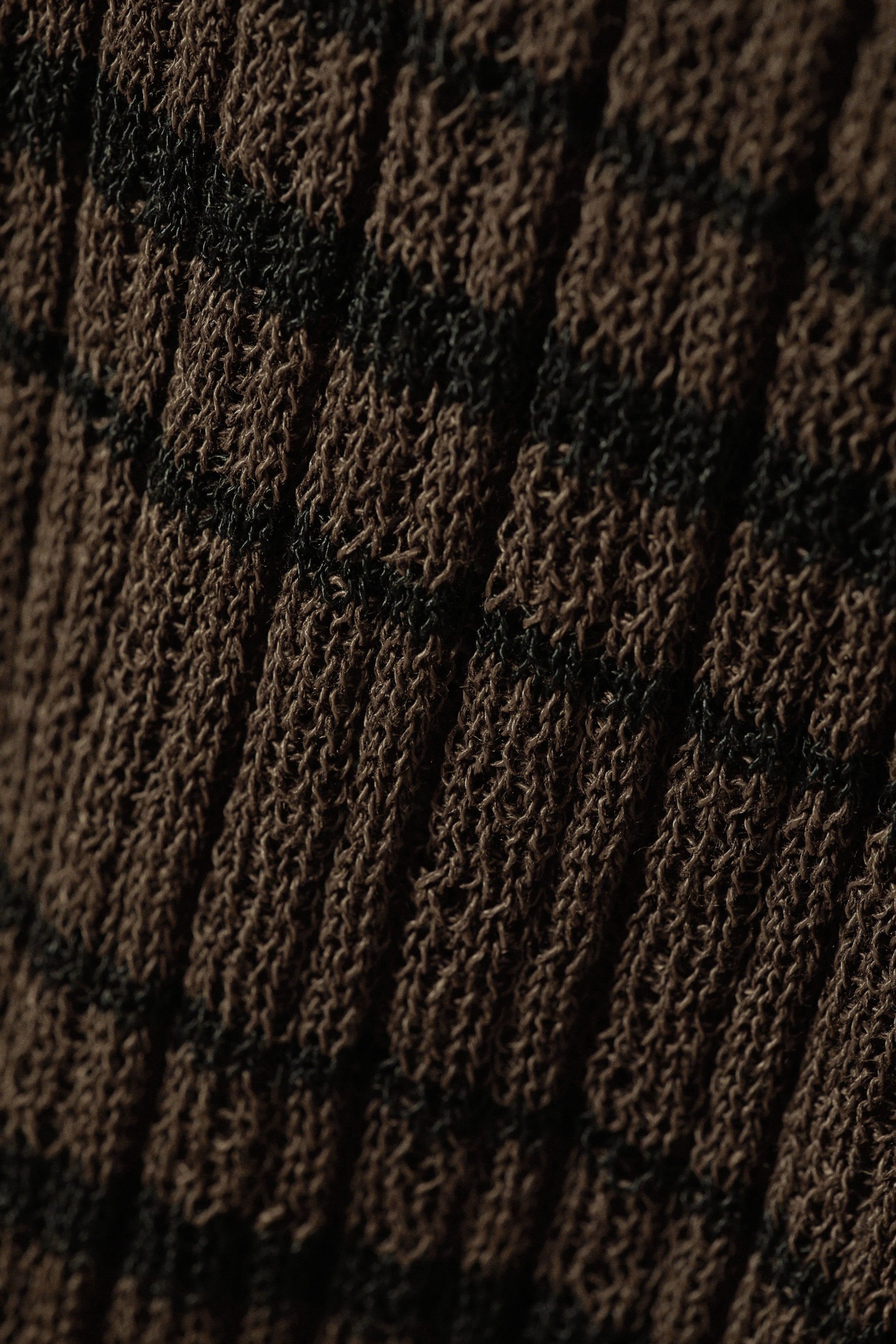 Striped Dark Brown - Relaxed Knitted V-neck Sweater - 1