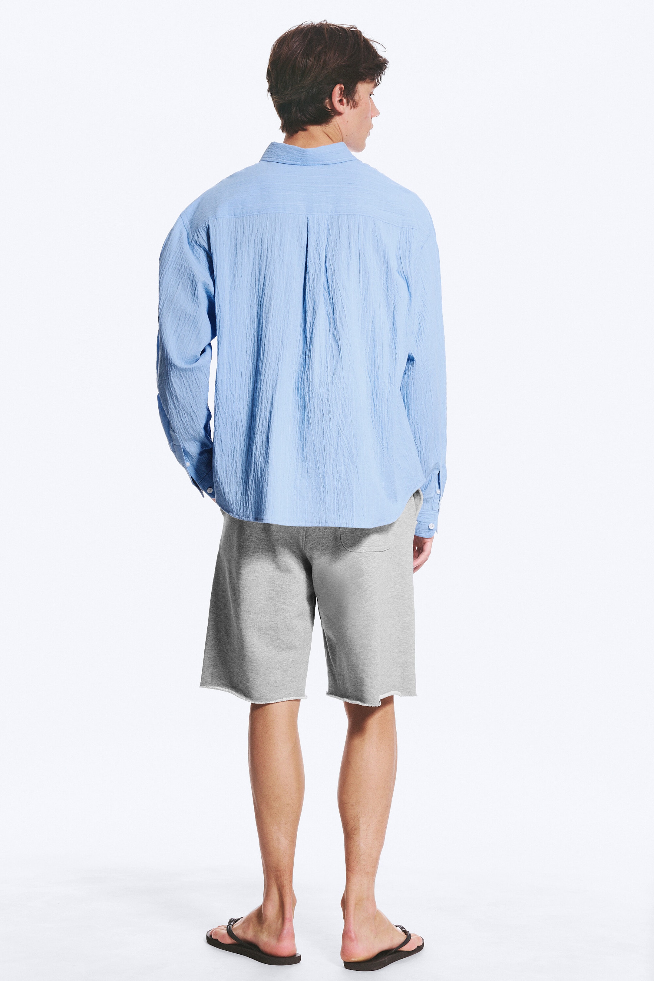 Striped Light Blue - Loose Structured Buttoned Shirt - 2