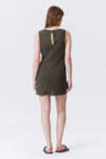 Dark Grey - Sheer Sleeveless Boat-Neck Mini Dress - 2