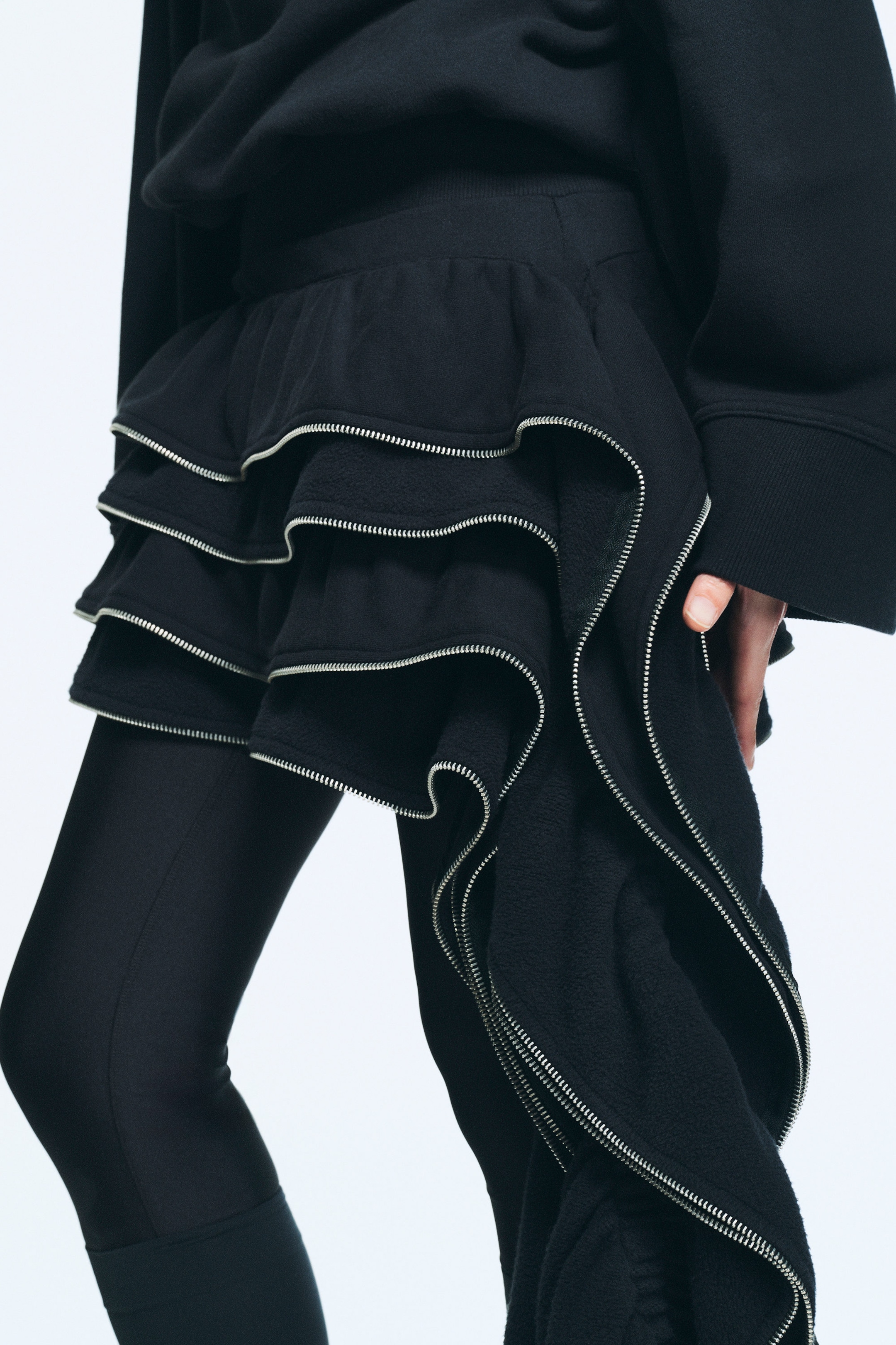 Dark Grey - Heavy Zip Frill Mini Skirt - 3