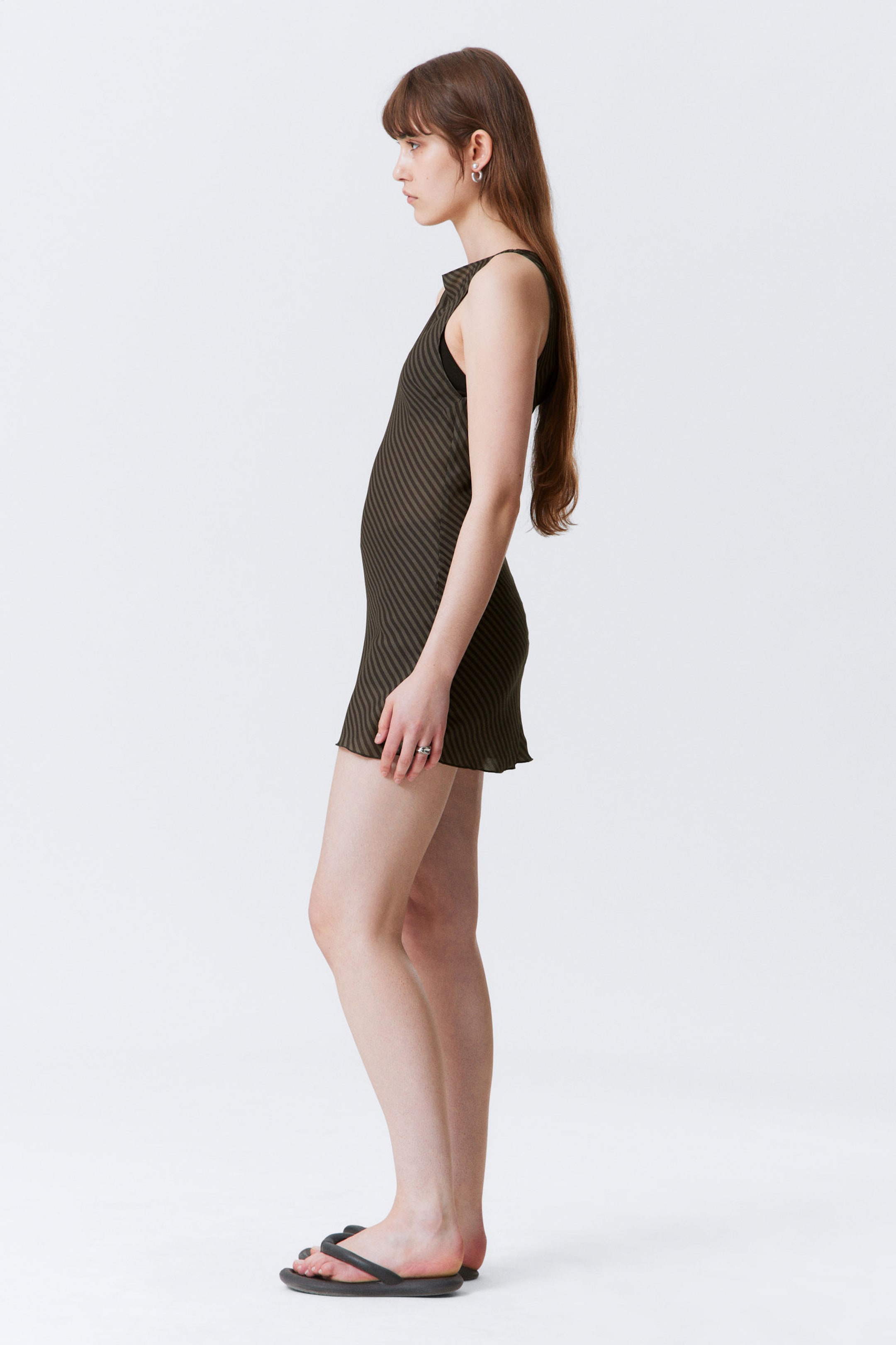 Black & Dark Mole - Sheer Sleeveless Boat-Neck Mini Dress - 2