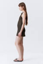 Black & Dark Mole - Sheer Sleeveless Boat-Neck Mini Dress - 2