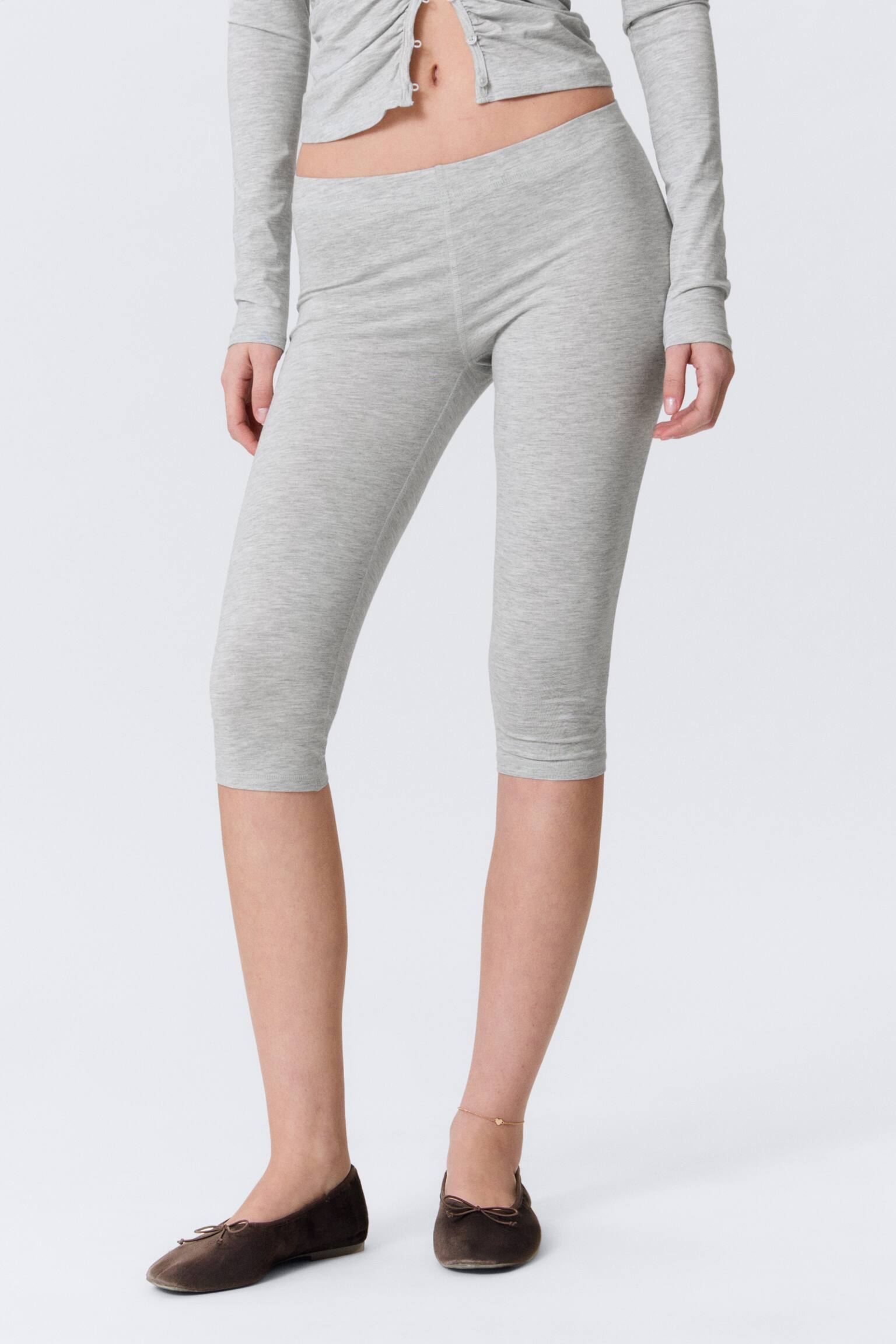 Leggings capri a vita media - Grigio mélange/Rosa chiaro - Floreale/Nero - 3