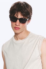 Black - Black Lenses - Bold Rectangular Frame Unisex Sunglasses - 0