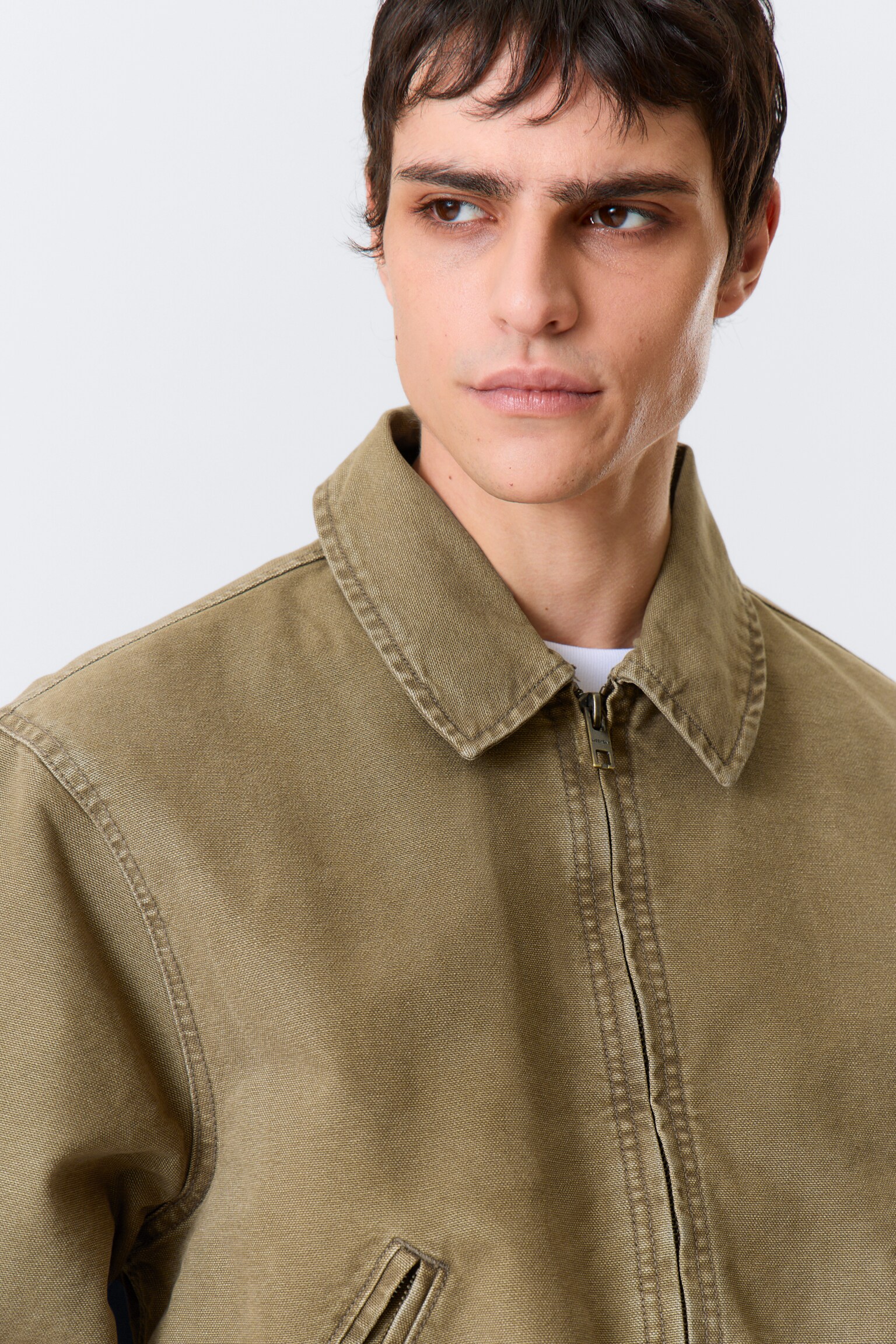 Veste zippée carrée décontractée - Beige/Noir - 4