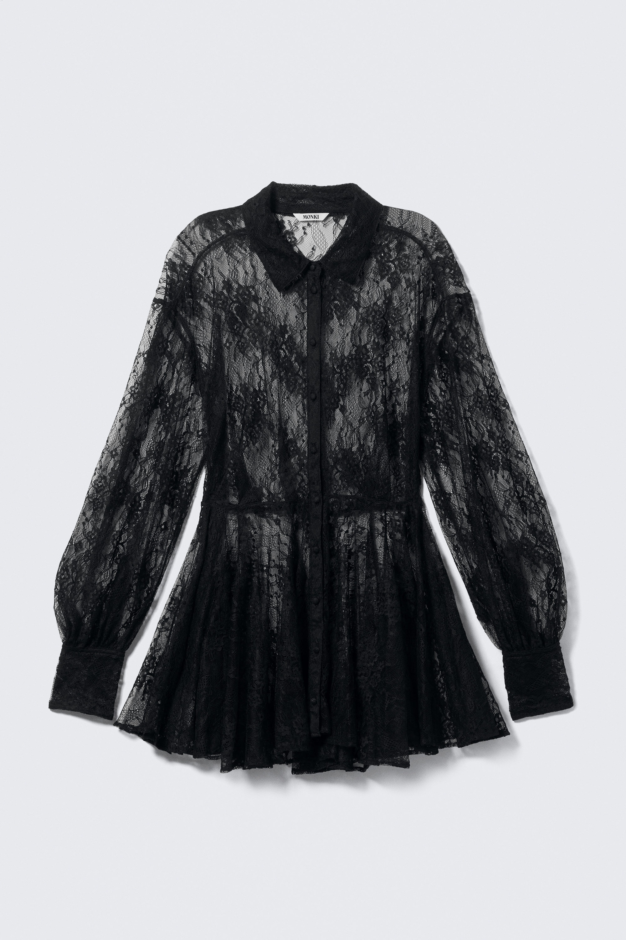 Black - Mini Lace Shirt Dress - 1
