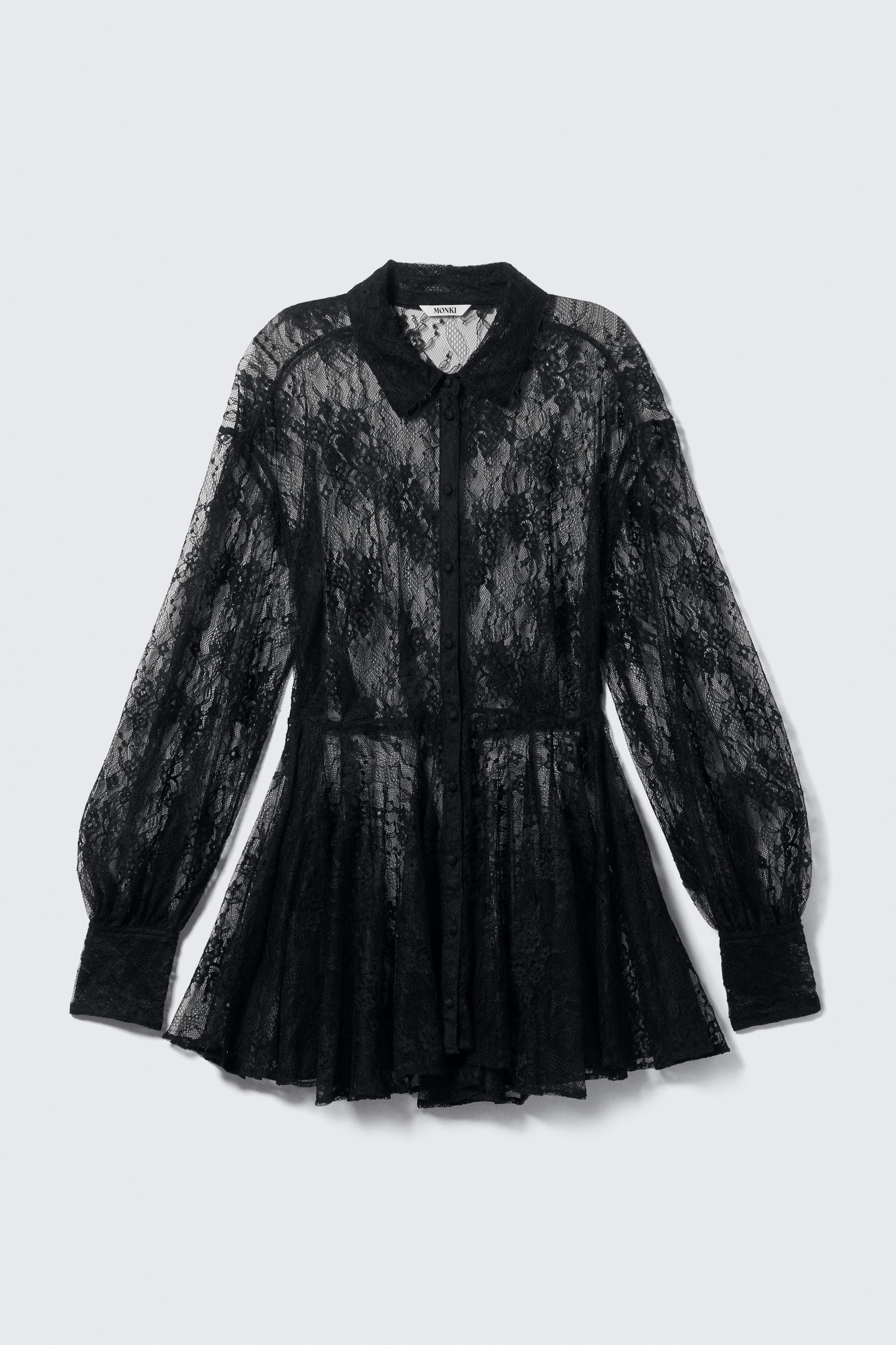 Black - Mini Lace Shirt Dress - 5