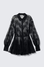 Black - Mini Lace Shirt Dress - 5