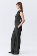 Dark Grey Melange - Low-Waisted Loose Fit Suit Trousers - 2