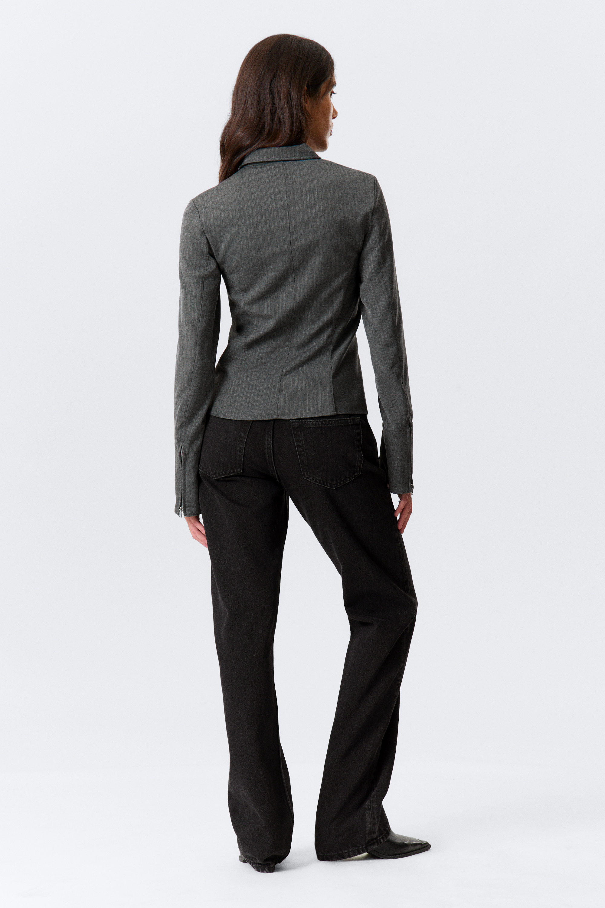 Dunkelgrau meliert m. Streifen - Langärmeliges, tailliertes Hemd mit Reißverschluss - 2