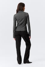 Striped Dark Grey Melange - Long-Sleeved Fitted Zip Shirt - 2