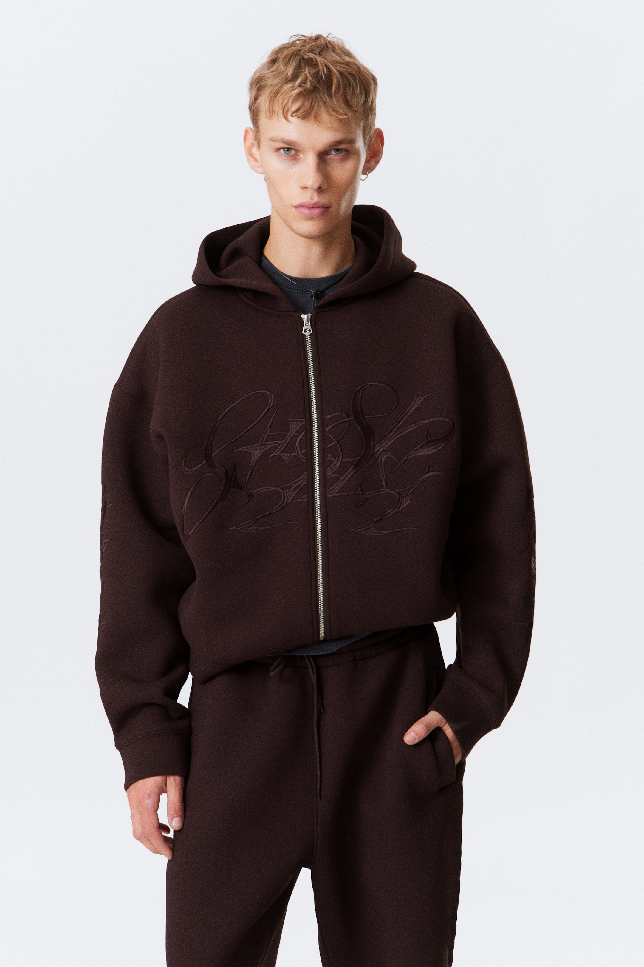 Dark Purple - Simon Graphic Scuba Zip Hoodie - 2