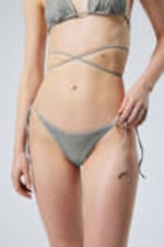 Grey - Rhinestones - Rhinestone Tie Bikini Bottoms - 1
