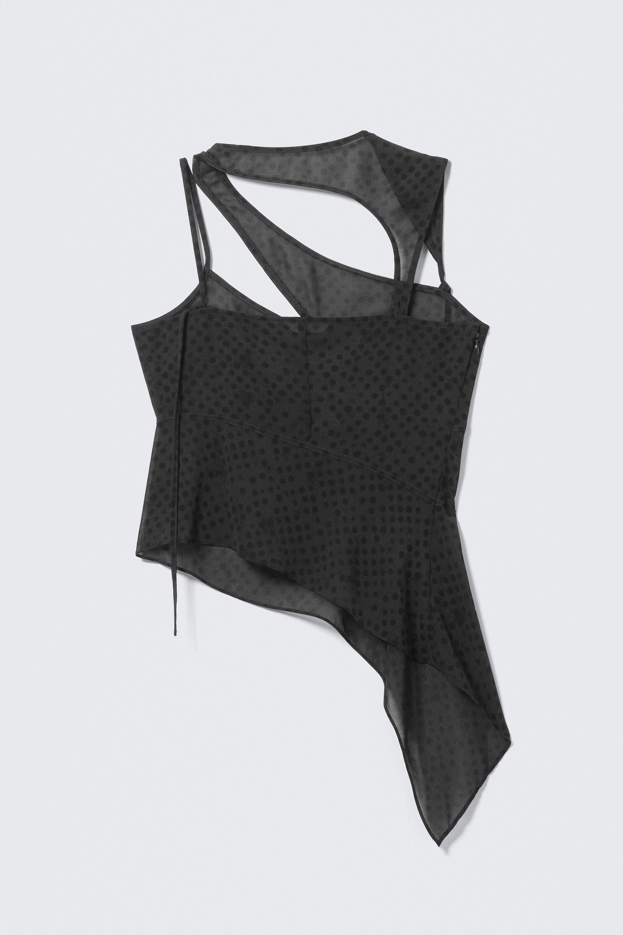 Mörkgrå - Prickar - Asymmetrisk cut-out mesh-topp - 2