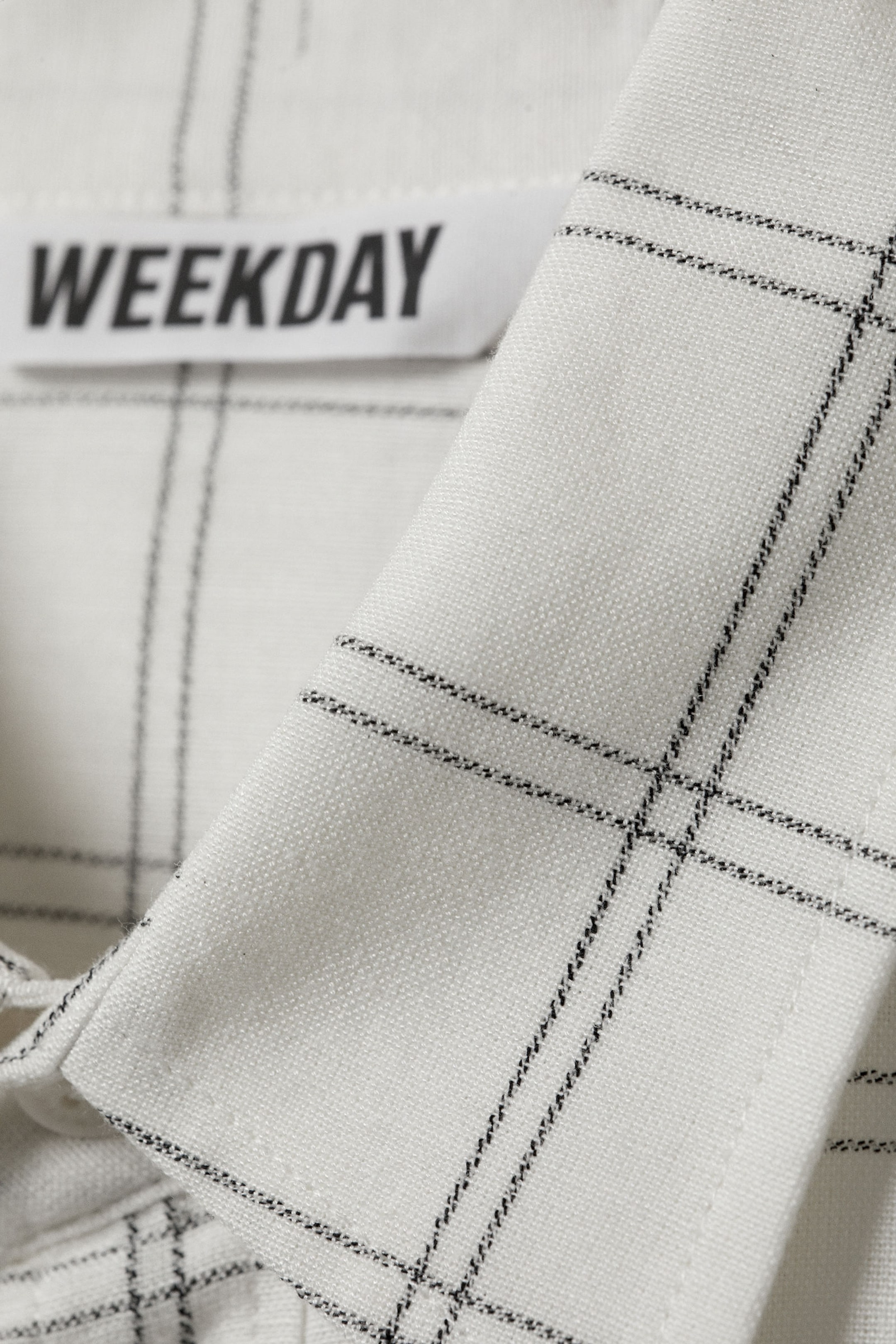 Checked White - Oversized Boxy Checked Linen Blend Shirt - 4