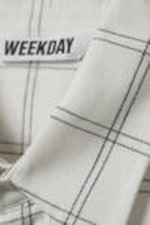 Checked White - Oversized Boxy Checked Linen Blend Shirt - 4