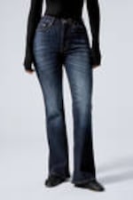 Vein Blue - Dark Blue - Glow Curve High Waisted Regular Flared Leg Jeans - 1