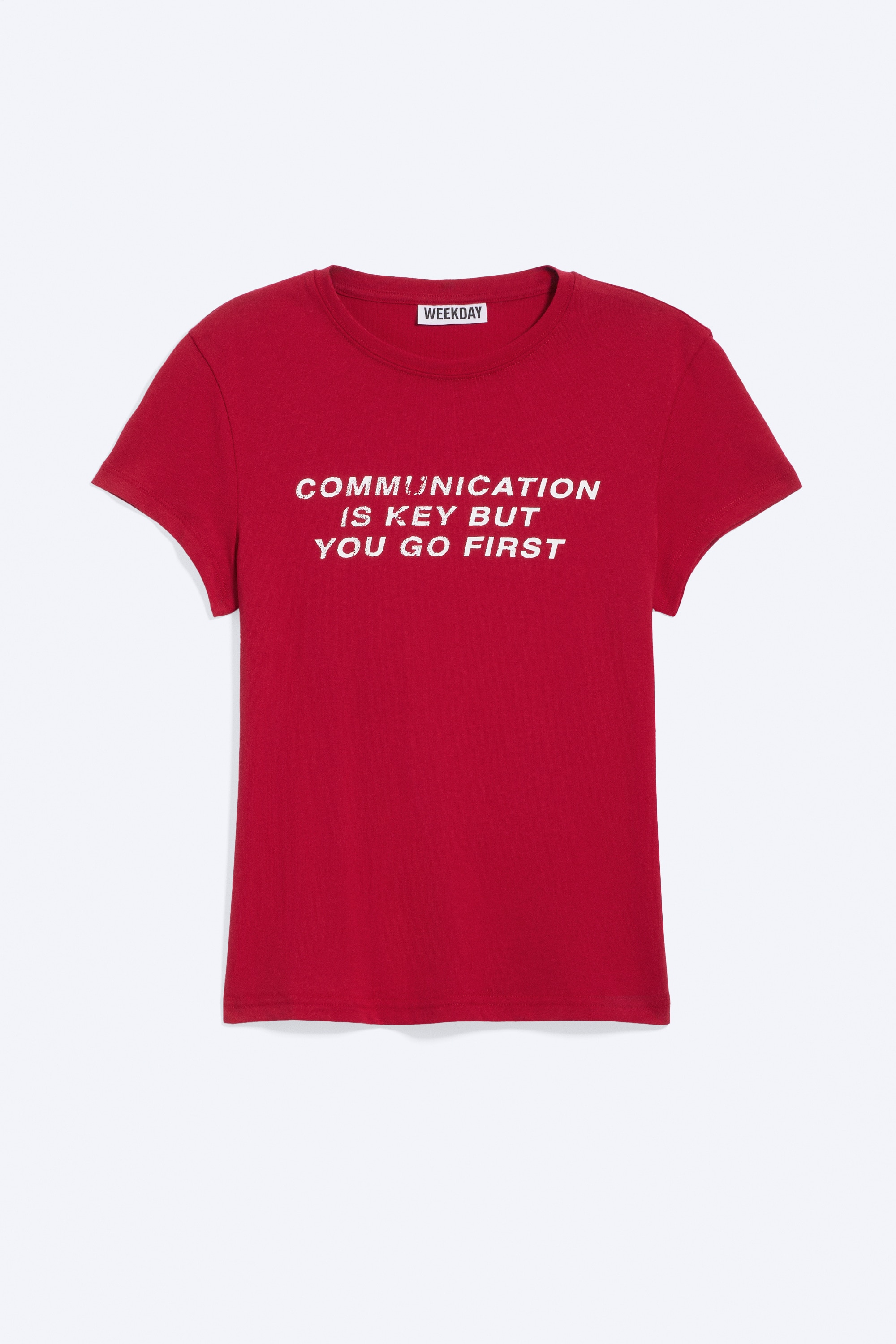 Boxig kortärmad t-shirt med tryck - Röd - Communication/Vit - Misty Face