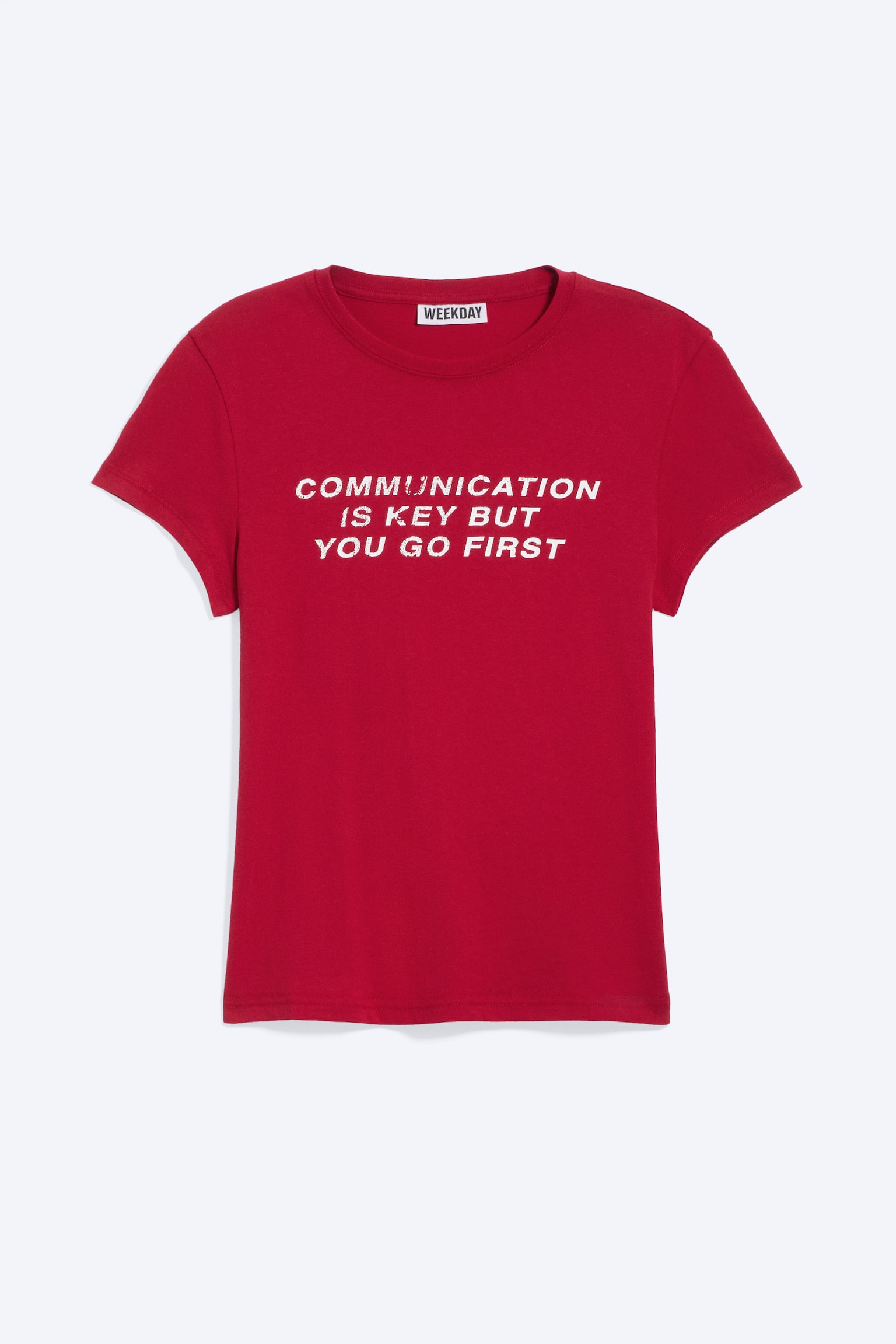 Boxy T-shirt met korte mouwen en print - Red - Communication/White - Misty Face - 1