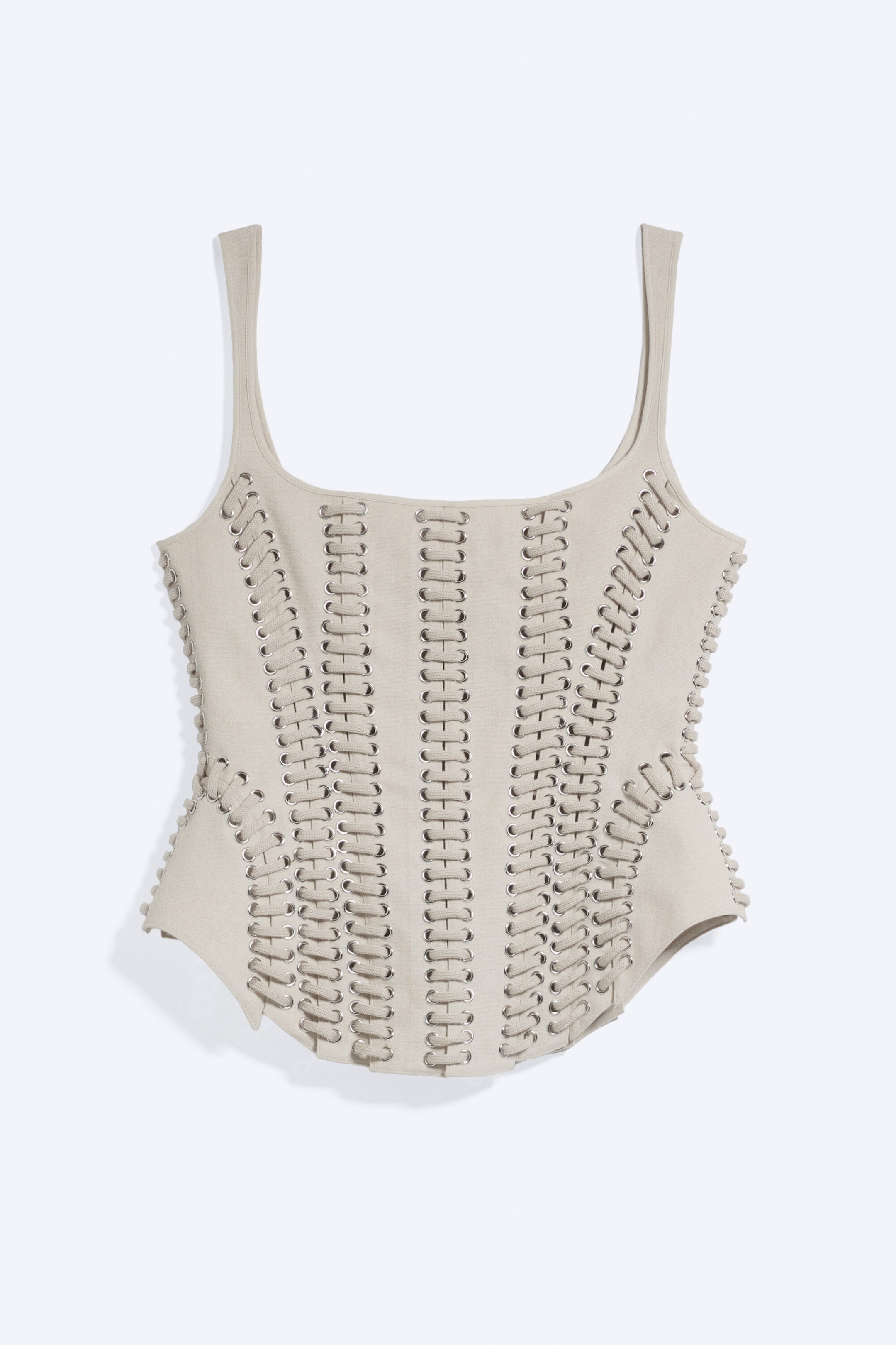 Beige - Korsett-Top aus Canvas mit Schnürung - 1