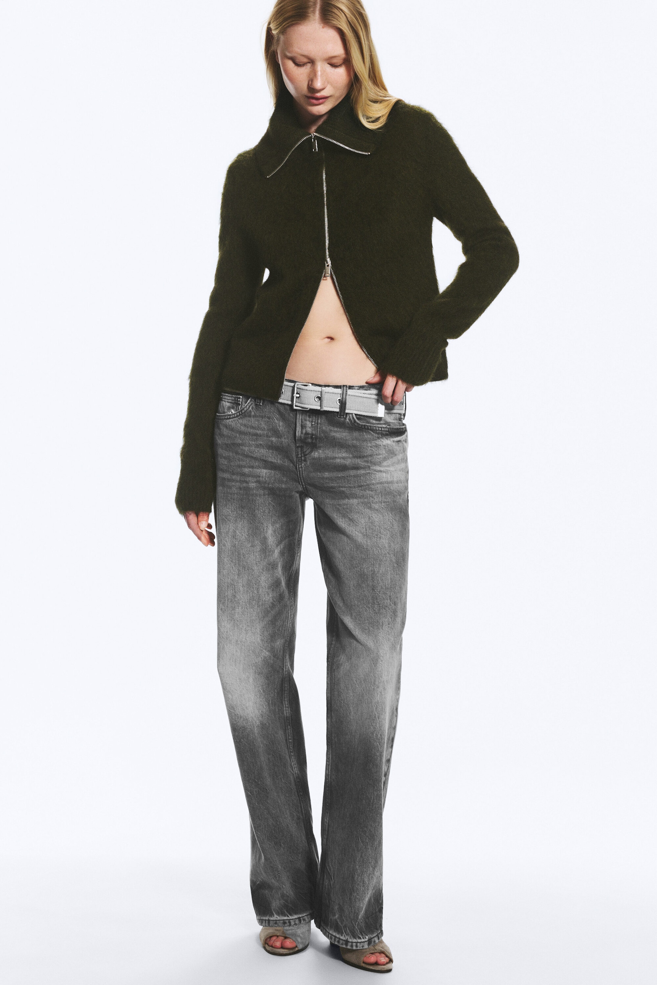 Mørkegrønn - Mohairblanding cardigan med glidelås - 2