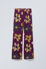 Burgundy Flower Print - Ken Flared Trousers - 0