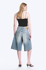 Blue Stream - Medium Blue - Astro Mid Rise Loose Baggy Denim Shorts - 4